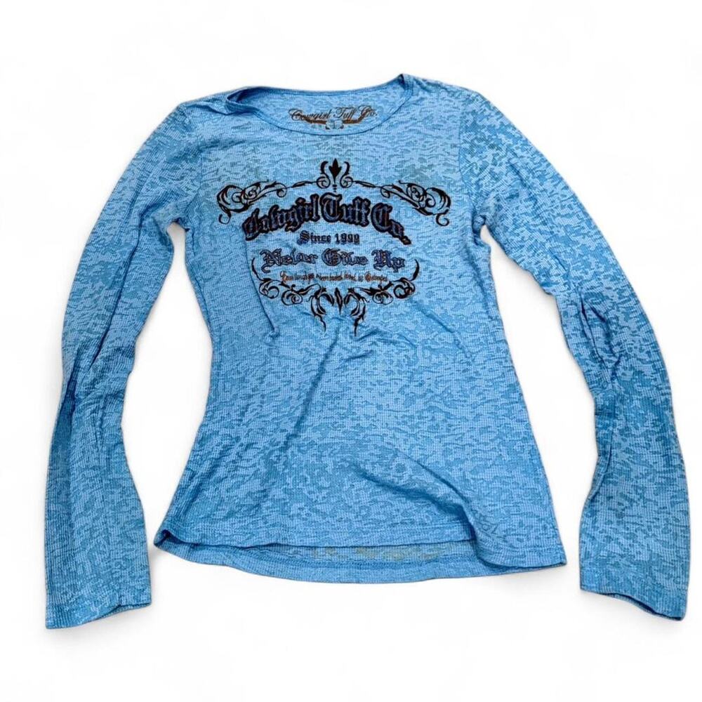 Y2k Cowgirl Tuff Co Blue Western Lightweight 2000s Fitted Long Sleeve Size L